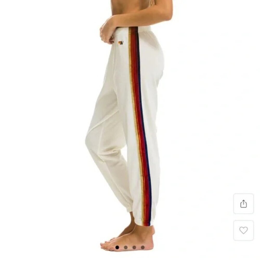 Aviator Nation Classic Velour Velvet Sweatpants 5 Stripe White Large